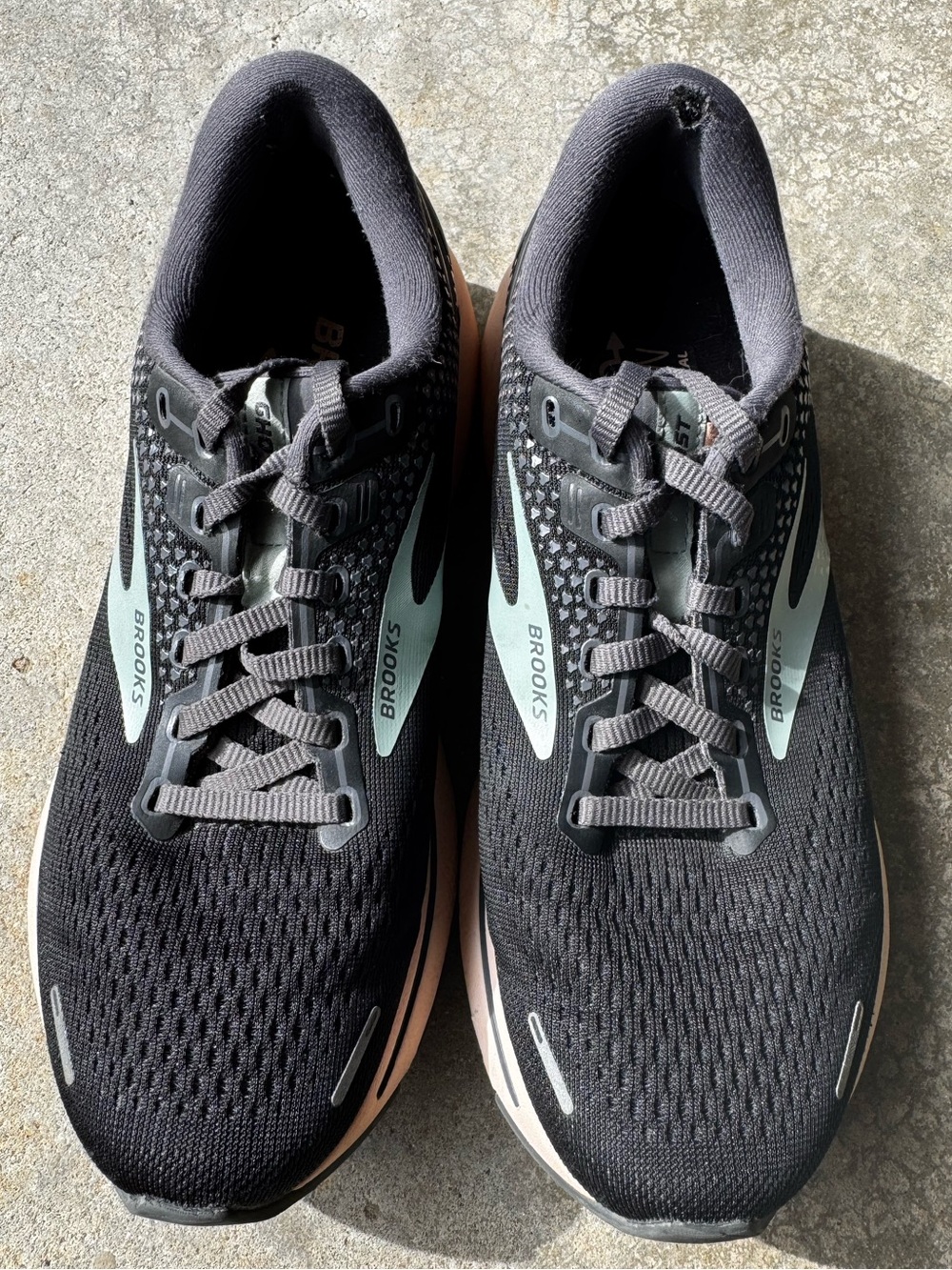 Brooks Ghost 14 Running Shoes Womens Size 8 Black Gray Pink Athletic Sneaker